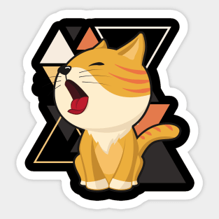 Cute ginger cat little cat yawning in triangles background adorable kitty Kittenlove Sticker